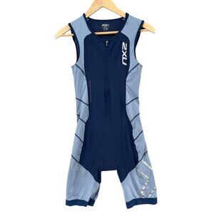 2XU Compression Trisuit Mens Blue Sleeveless Cycling Running Swimming Size M